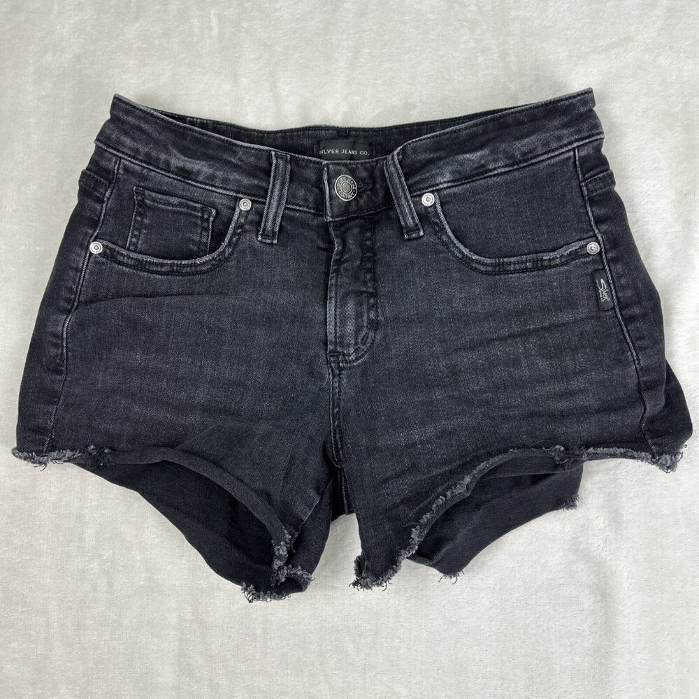 Silver Jeans Co Womens Sz 26 4 Inch Black Mid Rise Frayed Hem Boyfriend Shorts